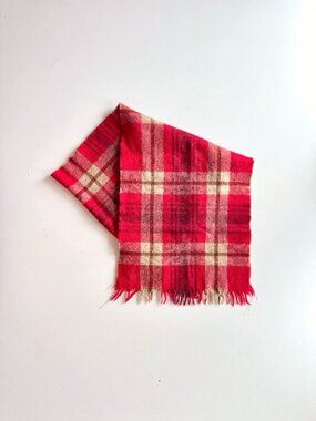 PARIS Red Tartan Check 100% Lambswool Fringed Rectangle Scarf